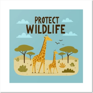 Giraffe with her baby Protect Wildlife Posters and Art